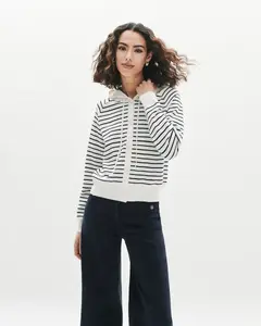 Женский кардиган с капюшоном и полосатым принтом Caroll, белый/черный