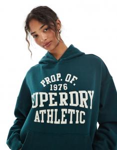 Свободная толстовка с капюшоном Superdry Athletic Essentials темно-зеленого цвета
