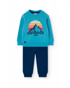 Детский комплект из флиса с принтом на груди и штанами Boboli, бирюзовый