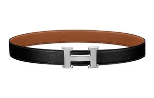 HERMES Пряжка для ремня и реверсивный кожаный ремень 32 мм, Black