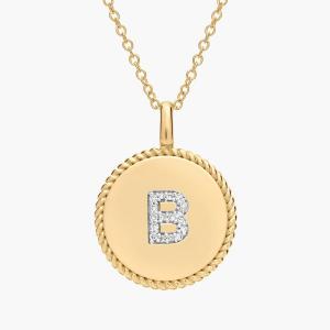 Подвеска с инициалом «Буква B» из желтого золота 14 карат с бриллиантами Blue Nile