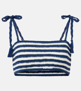 Полосатый хлопковый укороченный топ с кружевом Coastal Anna Kosturova, Cream Navy