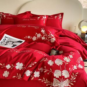 FUANNA Комплект постельного белья 1.5м, 4 предмета: пододеяльник 200x230см, простыня, 2 наволочки, цвет ярко-красный, принт цветы