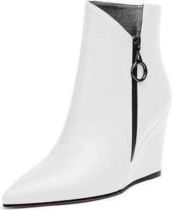 Женские ботильоны Eldof на танкетке с острым носком и молнией, короткие ботинки на каблуке 3,5 дюйма для ходьбы, Matte White