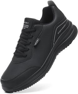 Мужские кожаные водонепроницаемые кроссовки для бега, полностью черные, повседневные кроссовки, с мягкой подошвой, удобные, дышащие, для прогулок, противоскользящие спортивные туфли для мужчин Qacksv