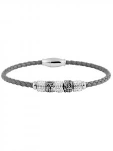 Adeliás Женский кожаный браслет со стразами, 19 см, серый
