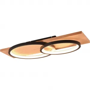 Светильник TRIO Leuchten LED потолочный BARCA, регулируемый по яркости потолочный светильник из дерева и металла с мягким светом LED-плата 1 шт. Теплый белый свет LED, теплый белый, 3500 люмен, 3 уровня диммирования Trio Leuchten, Schwarz matt