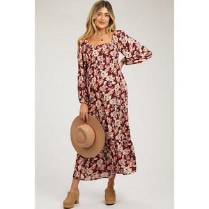 Длинное платье для беременных с цветочным принтом и длинными рукавами Pinkblush