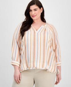 Топ больших размеров с рукавами реглан 3/4 Liverpool Los Angeles, Orange Multi Stripe