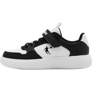 Qiaodan Детские низкие кеды для скейтбординга из искусственной кожи и текстиля, с противоскользящим и износостойким покрытием, черные/белые