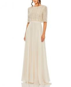 Шифоновое платье с полностью расшитым бисером верхом Mac Duggal, коричневый/бежевый