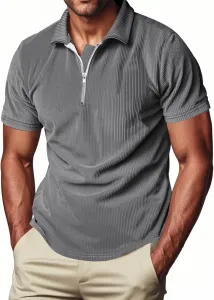 Мужская поло с коротким рукавом и отложным воротником, легкая, на молнии QUNPIU