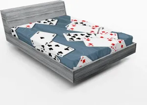 Простыня на резинке ABAKUHAUS Casino, абстрактный фон с игральными картами, городские достопримечательности, 160 x 200 см, черный, синий, красный Abakuhaus