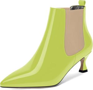 Женские офисные ботильоны WAYDERNS с острым носком, милой резинкой, лакированной поверхностью, низким каблуком-китен 2 дюйма, Beige Yellow Green