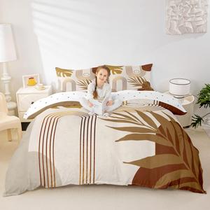 Erosebridal Богемский комплект постельного белья Mid Century с абстрактным тропическим принтом пальмовых листьев в желто-коричневых тонах, минималистичный геометрический дизайн, Yellow Brown