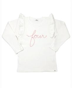 Футболка для девочек Millie "four" с розовой вышивкой и блестками - детская oh baby!, слоновая кость/кремовый