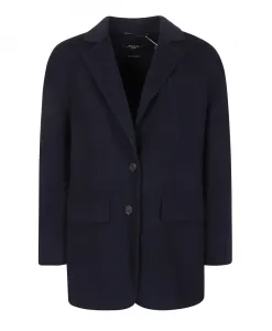 Двубортный пиджак из темно-синей шерсти Weekend Max Mara, синий