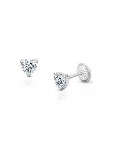 Детские серьги-гвоздики в форме сердца из 14-каратного золота, 4 мм, прозрачные, с винтовой застежкой, для девочек Tiny Blessings, 14k white gold