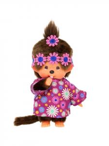 Девочка-хиппи в платье | 20 см Monchhichi | Кукла с косичкой