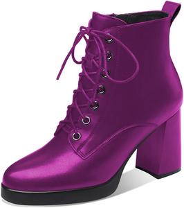 Женские ботильоны YDN с острым носком, на высокой массивной подошве, средней высоты каблук, шнуровка, боковая молния, осенне-зимняя обувь, размеры 4-15 США, Purple