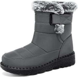 Женские водонепроницаемые зимние снегоходные сапоги из ПУ, с плюшевой подкладкой, нескользящие, теплые, для улицы, ботильоны, подходят для легкого кемпинга, с меховой отделкой GHIBHNA, Grey