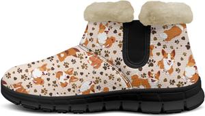 Женские зимние сапоги с принтом собак, милые пушистые ботильоны, теплые противоскользящие снегоступы, размер US 6-12 Pointodoor, Corgi Dog Paw Print