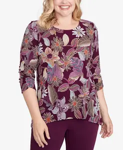 Топ Petite Urban Legend с цветочным меланжевым принтом Batik Alfred Dunner, фиолетовый