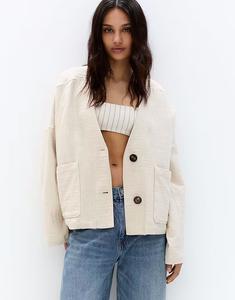 Pull&Bear - Куртка-кимоно цвета экрю с имитацией льна