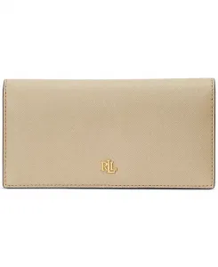 Кожаный тонкий кошелек Crosshatch с застежкой на кнопку Lauren Ralph Lauren, коричневый/бежевый