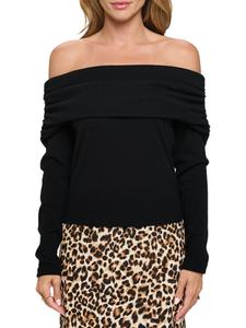 Ребристый топ с открытыми плечами Renee C., черный