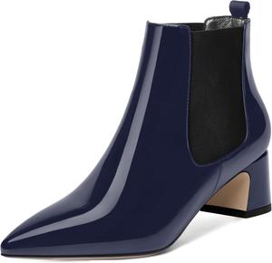 Женские повседневные ботинки ROSERWISH с эластичной застежкой, лакированные, с заостренным носком, массивным низким каблуком и высотой до щиколотки, каблук 5 см