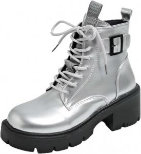 Женские платформенные боевые ботинки с пряжкой, шнуровкой, боковой молнией, грубой подошвой, ботильоны, обувь для рейва, панк ботинки Generic, Silver