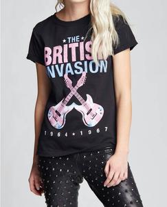 Футболка British Invasion Band в винтажном черном цвете Recycled Karma