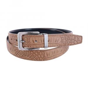 Кожаный матовый двусторонний ремень с пряжкой из кожи Ctm с крокодиловым принтом CTM, цвет Tan