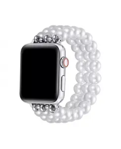 Фиолетовый браслет с искусственными жемчужинами для Apple Watch 44,45,46,49mm Posh Tech, белый