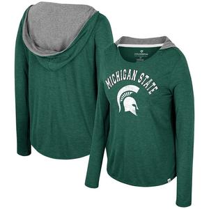 Женская футболка с капюшоном с длинными рукавами и принтом «Колизей», зеленая, штат Мичиган, «Спартанцы» Colosseum, цвет Msu Green