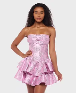 Платье-рубашка с металлизированным жаккардом, короткое, с расклешенным лифом Alex & Sophia