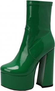 Женские ботильоны на шнуровке Go Go, лакированная кожа, платформа, толстый высокий каблук, ботильоны, готический стиль, круглый носок, боковая молния, для езды на мотоцикле, средние сапожки до середины голени SoundSky, Green