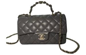Классический клапан CF женская мини-сумка из овчины, сумка через плечо, кроссбоди серый CHANEL, Set (Bag+Dust Bag)