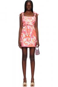 Мини-платье с завязкой из льна и молочно-белыми арабесками Anna Sui