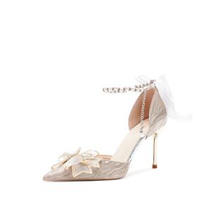 WUGUNIANG Романтичное звездное небо, утонченные, коробочные, на тонком каблуке, женские туфли-лодочки, серебристые с мерцающим эффектом - [Сказка звездного неба] шампанское золото