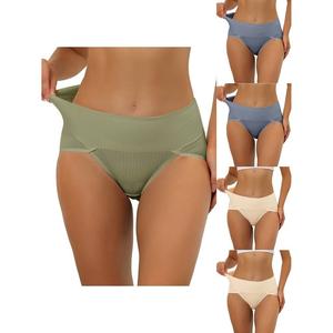 5 упаковок женского нижнего белья в рубчик с высоким вырезом и высокой талией для контроля живота, доступны в размерах больших размеров, разноцветные ALLEGRA K, Bg Blu Pea Gn