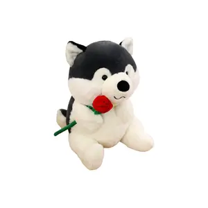 Плюшевая кукла милый щенок хаски с букетом, высота 40 см Bitter purchase