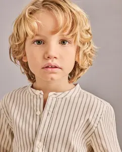 Рубашка с длинным рукавом для мальчика, воротник-стойка и тонкая полоска Coconut El Corte Inglés, черный