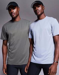 4505 - Icon - 2 быстросохнущие спортивные футболки цвета хаки и серого цвета с логотипом бренда