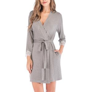 Женский длинный халат с длинными рукавами, кружевной отделкой и поясом Anna-Kaci, Grey