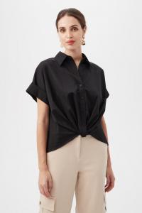 Женское черное хлопковое платье-рубашка Trina Turk Coty с короткими рукавами на пуговицах