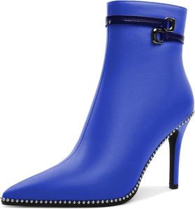 Женские ботильоны Soireelady с заостренным носком, тонким высоким каблуком, расшитые бисером, с коротким голенищем, боковой молнией и металлической пряжкой, каблук 4 дюйма, Matte Royal Blue