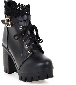 Женские сексуальные боевые ботинки на высоком каблуке, зимние ботильоны на массивной платформе, готические ботинки на блочном каблуке GooMaShoes, Black 1