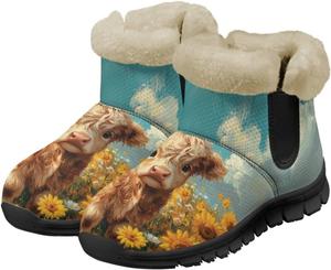 Женские ботильоны и полусапожки Highland Cow зимние теплые пушистые снежные ботинки повседневная обувь босиком размеры 36-41 Pointodoor, West Highland Cow